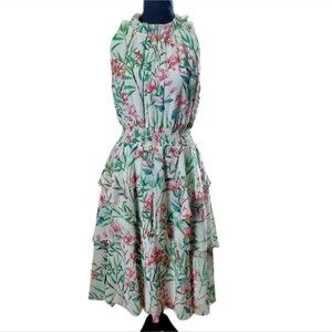 ELIZA J Floral Chiffon Midi Dress Smocked Waist Sleeveless Size 12